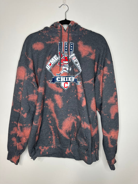 X-Large CLE Baseball Hoodie, Upcycled & Bleached