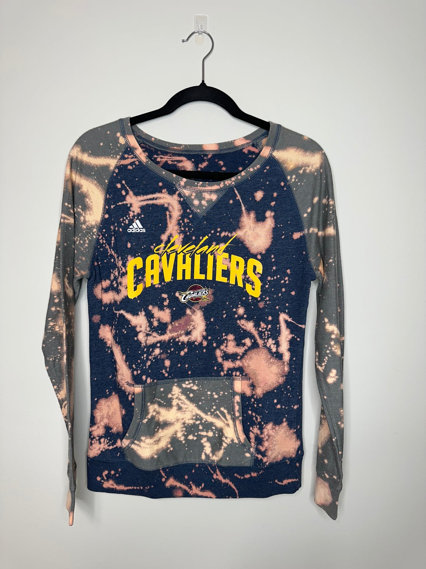 Small CLE Basketball Crewneck, Upcycled & Bleached