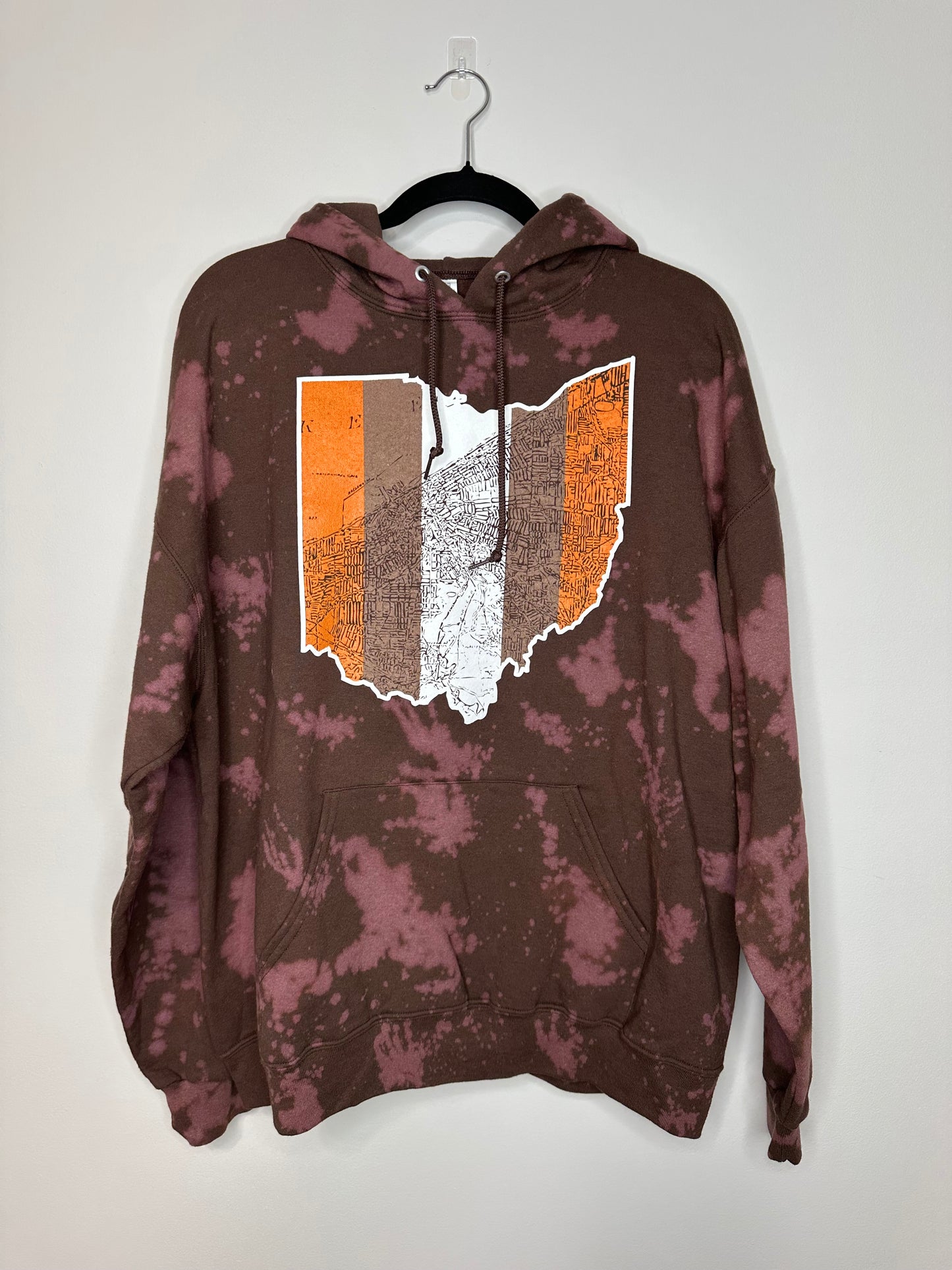 X-Large Ohio Hoodie, Upcycled, Bleached