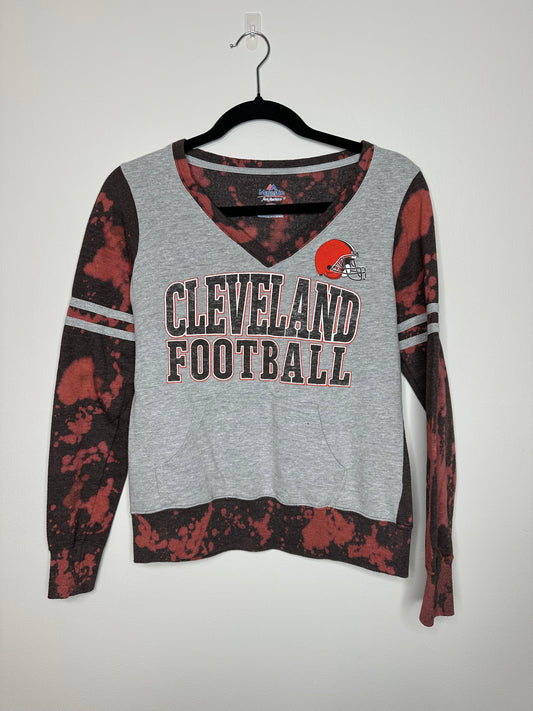 Small CLE Football Crewneck, Upcycled, Bleached