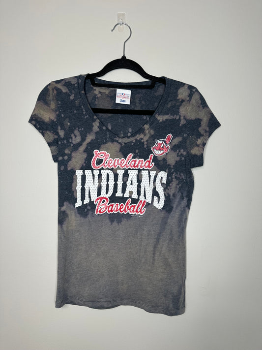 Small CLE Baseball, Upcycled, Bleached T-Shirt