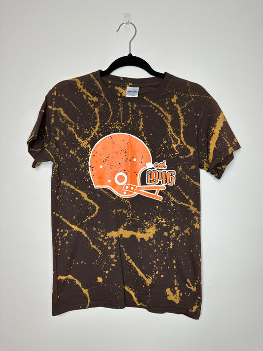 Small CLE Football, Upcycled, Bleached T-shirt