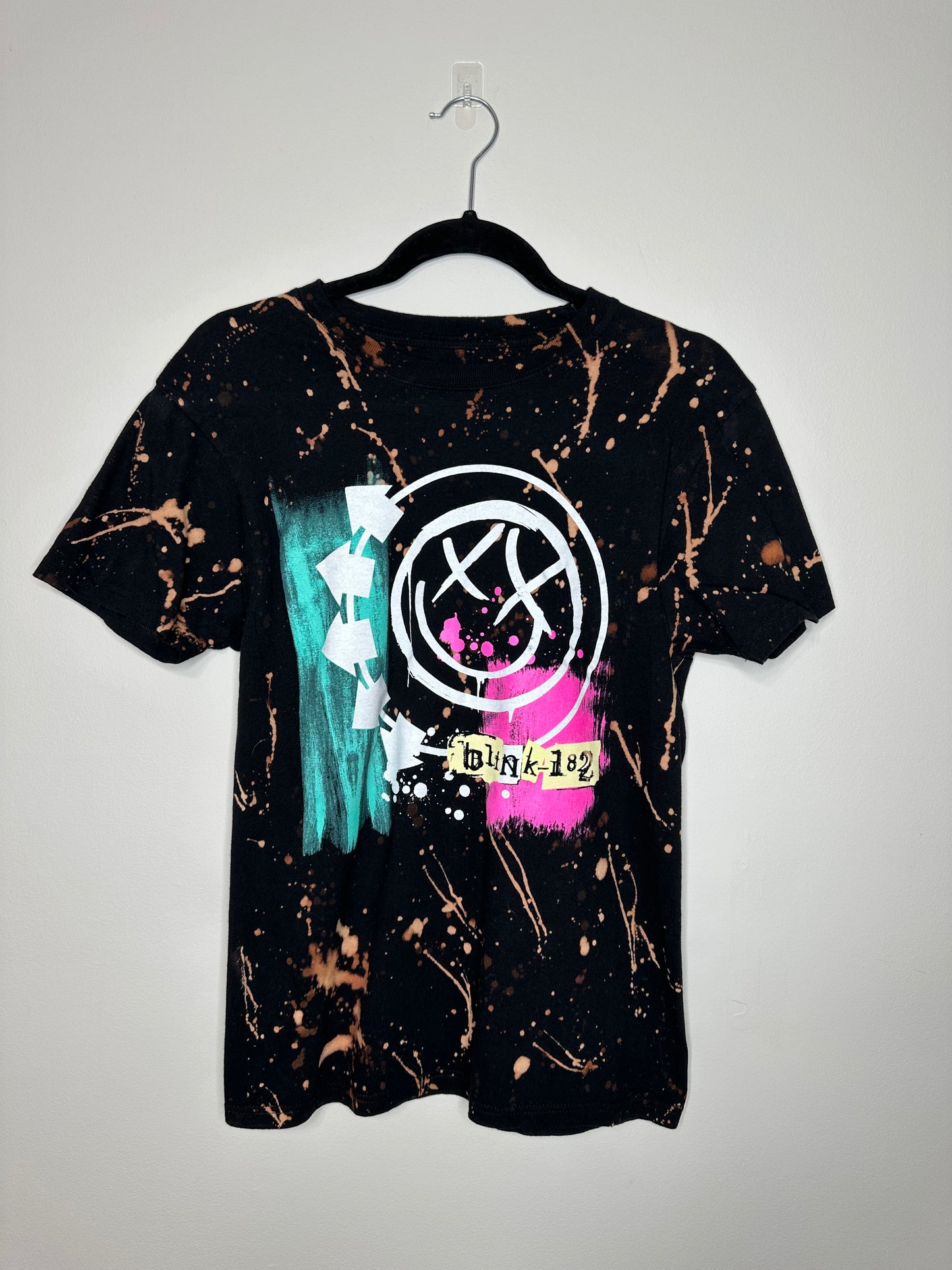 Small Blink 182, Upcycled, Bleached T-Shirt