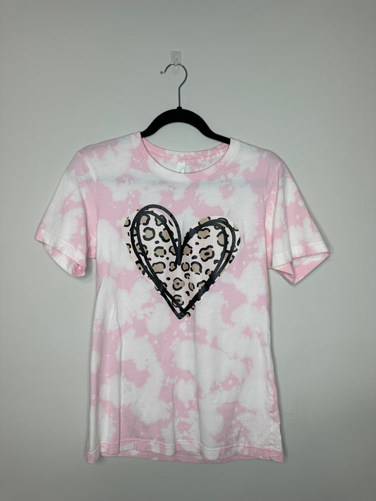 Small Leopard Heart, Upcycled, Bleached T-Shirt