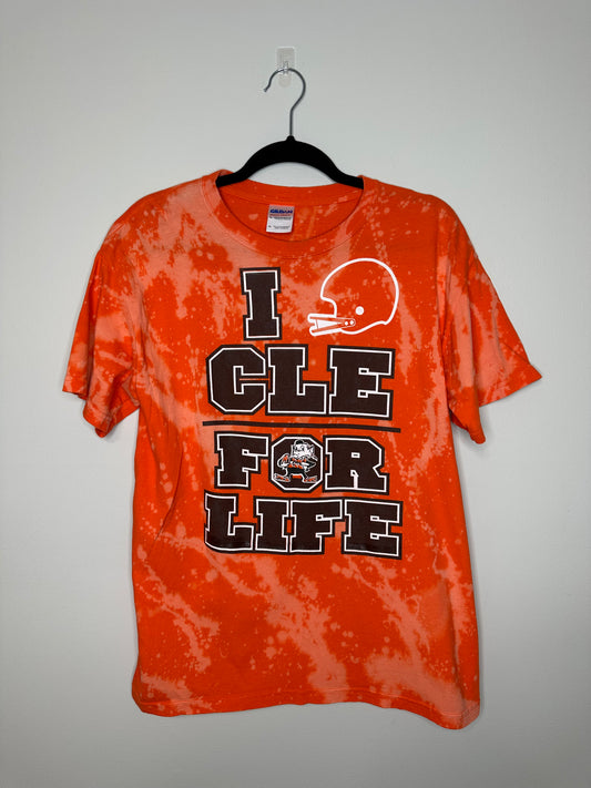 Medium CLE Football, Upcycled, Bleached T-Shirt