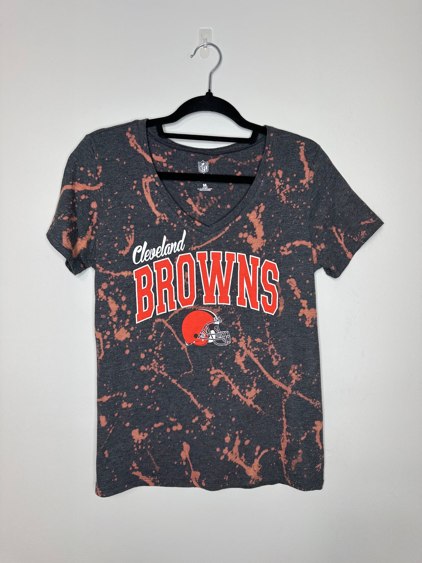 Medium CLE Football, Upcycled, Bleached T-Shirt