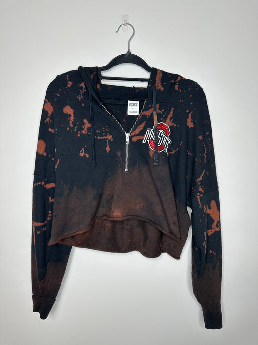 Medium O-H-I-O Cropped Hoodie, Upcycled, Bleached