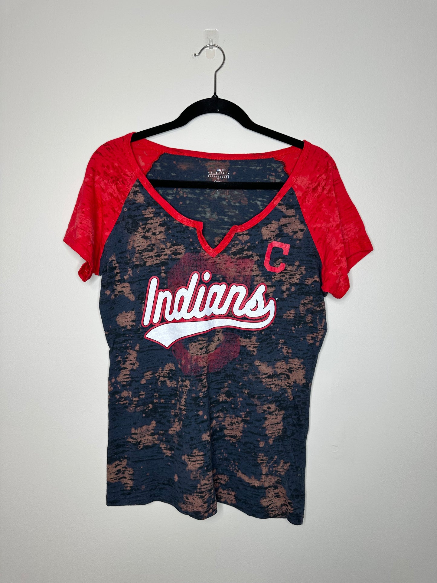 Large CLE Baseball, Upcycled, Bleached T-Shirt