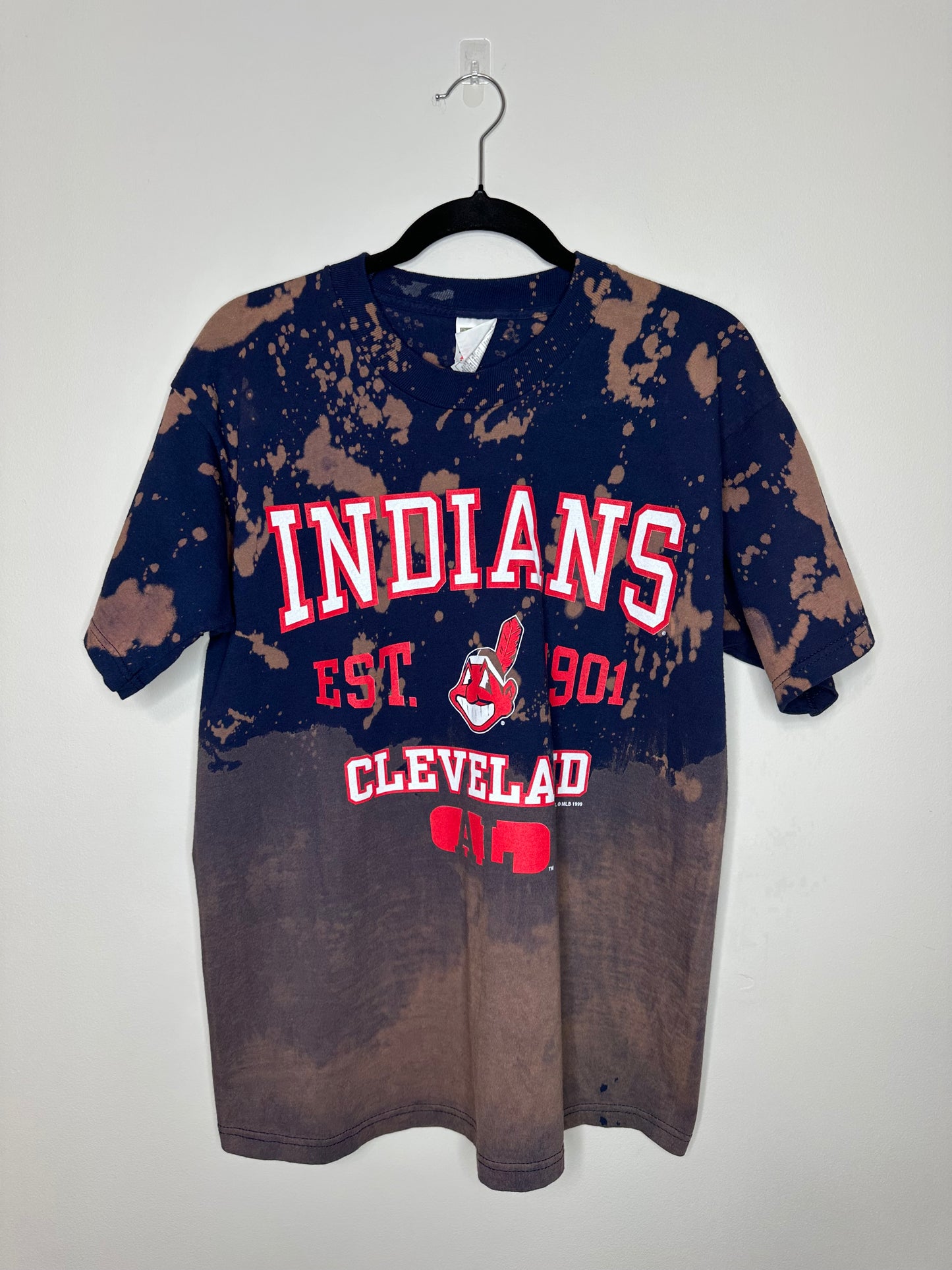 Large CLE Baseball, Upcycled, Bleached T-Shirt