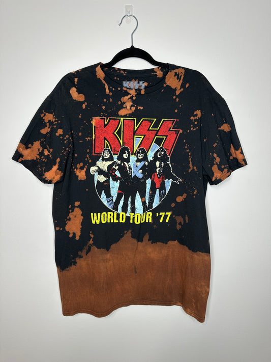 Large KISS, Upcycled, Bleached T-Shirt