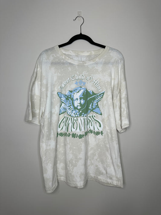 X-Large Guns & Roses, Upcycled, Bleached T-Shirt