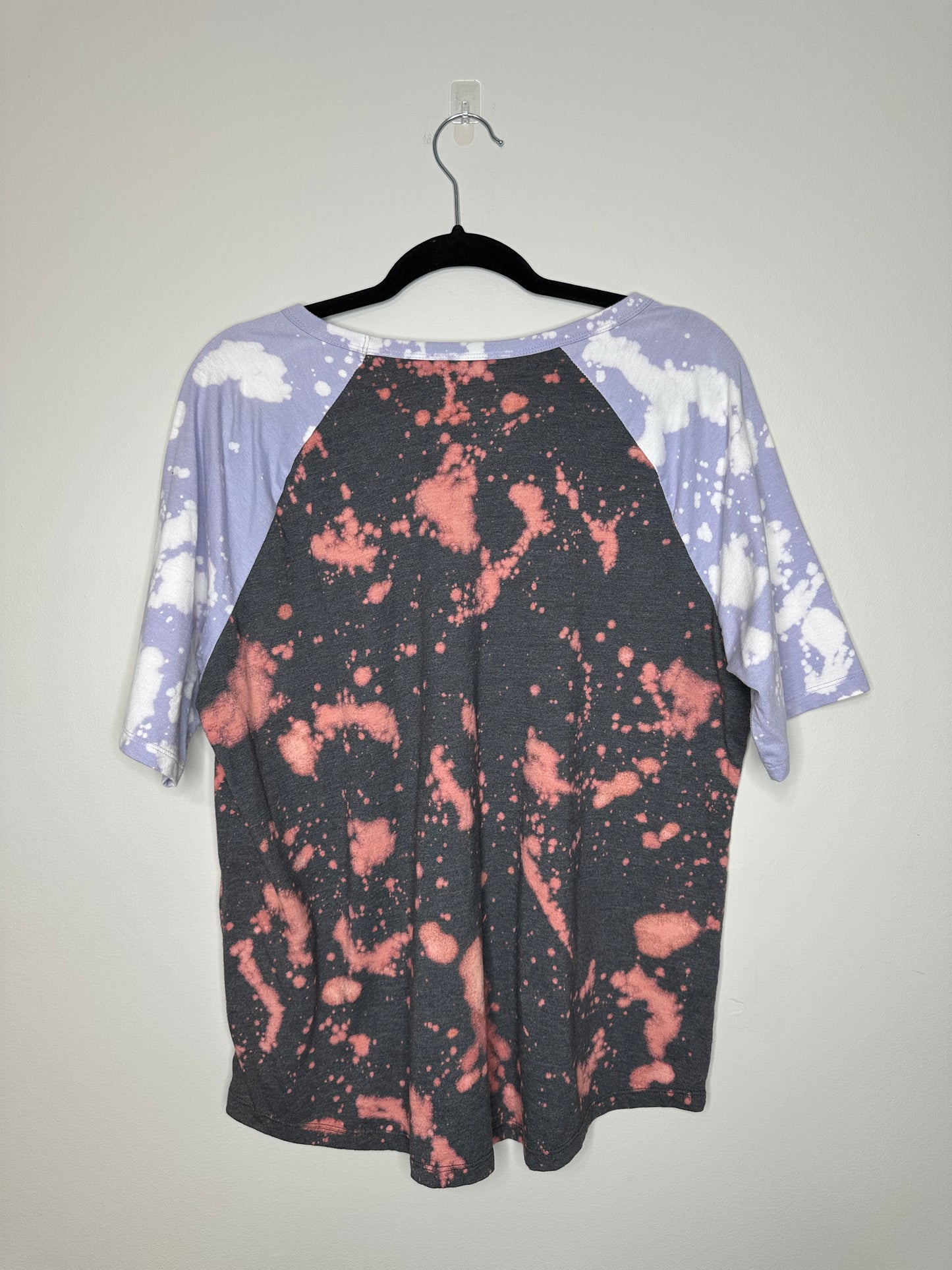 2XL Purple Floral, Upcycled, Bleached T-Shirt